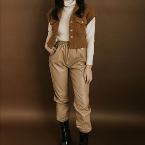 Camel jogger faux leather pants